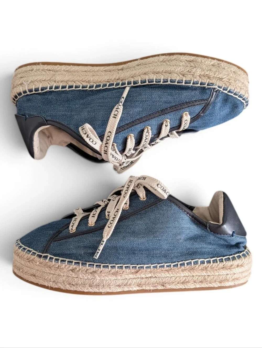 Coach Cate Blue Denim Espadrille Platform Lace-Up Sneakers